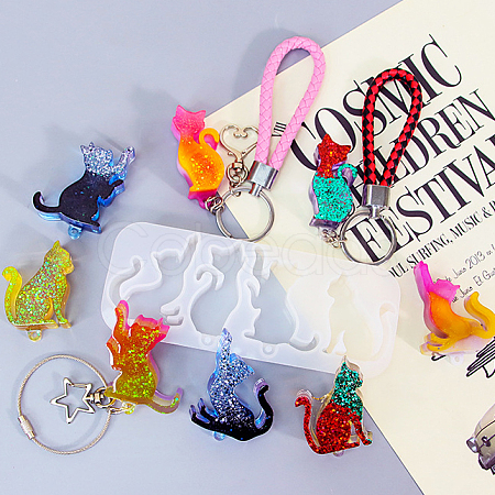 Cat Shape Pendant DIY Silhouette Silicone Mold X1-DIY-K067-02B-1