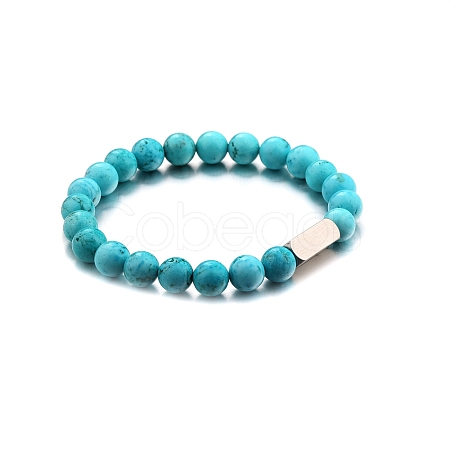 Synthetic Turquoise Round Beaded Stretch Bracelet PW-WG80752-08-1