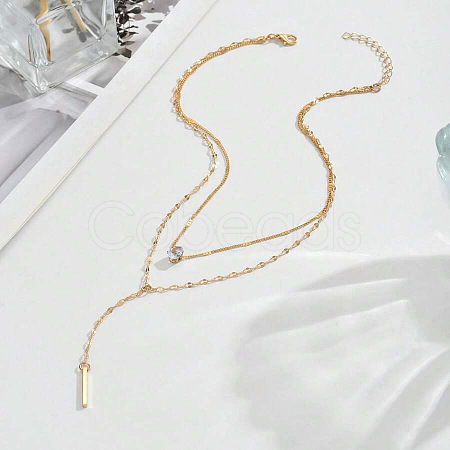 Alloy Crystal Rhinestone Rectangle Pendant Double Layered Necklaces for Women FS-WG231E4-01-1