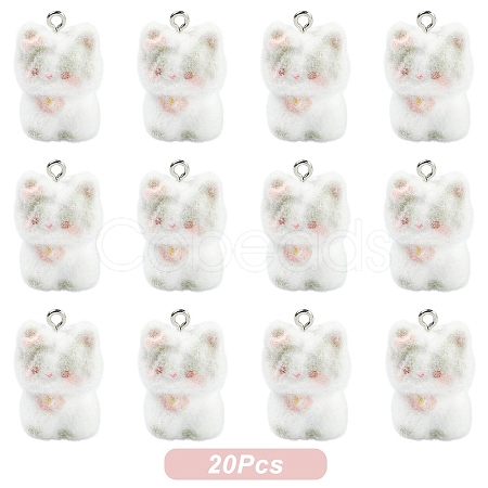 Cat Shape Flocky Opaque Resin Pendants RESI-YWC0002-04C-1