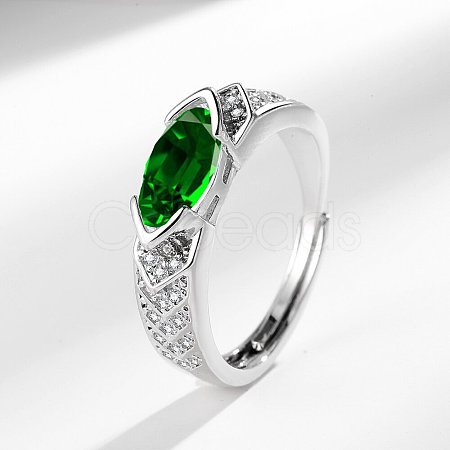 Horse Eye Brass Micro Pave Cubic Zirconia Finger Rings FS-WG116FD-05-1