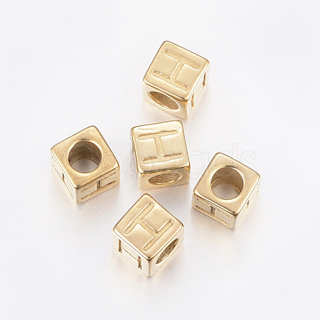 304 Stainless Steel Large Hole Letter European Beads X-STAS-H428-01G-H-1