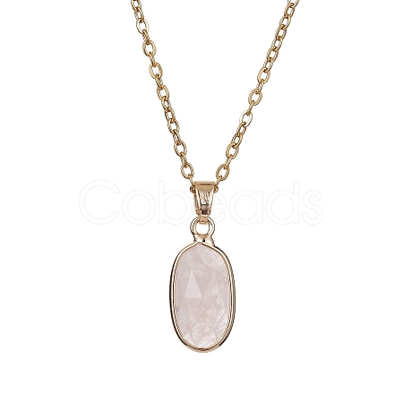 Natural Rose Quartz Oval Pendant Necklace NJEW-JN04487-01-1