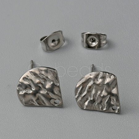 304 Stainless Steel Textured Geometric Stud Earring Findings with Hole STAS-WH0027-54M-1