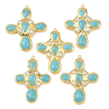Dyed Synthetic Turquoise & Natural Pearl Big Pendants KK-H516-23G-1