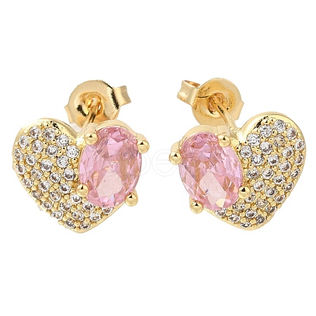 Brass Pave Cubic Zirconia Stud Earrings EJEW-M088-03G-01-1