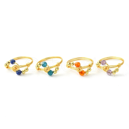 4Pcs 4 Style Natural Mixed Gemstones Braided Finger Rings RJEW-TA00116-1