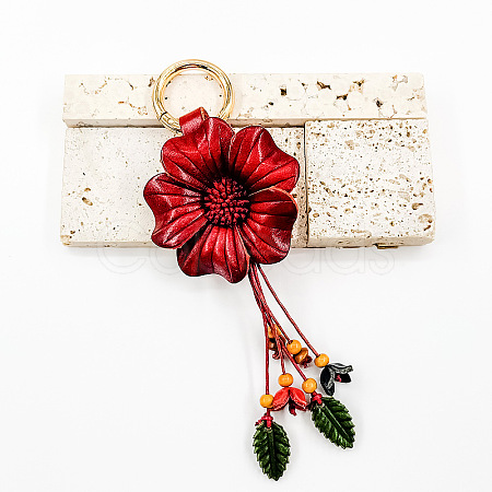 Leather and Alloy Keychain HJEW-WH20022-04B-07-1