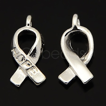 Breast Cancer Awareness Ribbon Carved Word Hope Tibetan Style Alloy Message Pendants TIBEP-S278-S-FF-1
