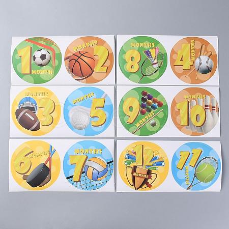 1~12 Months Number & Sports Meet Themes Baby Milestone Stickers DIY-H127-B05-1