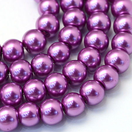 Baking Paint Pearlized Glass Pearl Round Bead Strands X-HY-Q003-10mm-16-1