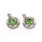 Trendy Original Color 304 Stainless Steel Grade A Rhinestone Flat Round Charm Pendants, August Birthstone Charms, Faceted, Stainless Steel Color, Peridot, 9x6.5x4mm, Hole: 2mm