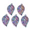 Rainbow Color Alloy Pendants, Cadmium Free & Nickel Free & Lead Free, Leaf, 36x19.5x3mm, Hole: 1.8mm