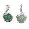 Natural Green Aventurine Pendants, with Platinum Plated Brass Wire Wrapped, Round Charm, 28.5~34x18.5~20x17~19mm, Hole: 4~5.5mm