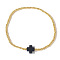 Cross Natural Gemstone & Brass Bead Stretch Bracelets for Women, Black, Inner Diameter: 6-7/8 inch(17.5cm)