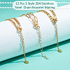 Nbeads 12Pcs 3 Style 304 Stainless Steel  Chain Bracelet Making MAK-NB0001-18-4