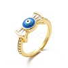 Cubic Zirconia Candy with Enamel Evil Eye Open Cuff Ring KK-H439-50G-1