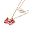 4Pcs 4 Color Glass Butterfly & Natural Pearl Pendants Double Layer Necklaces Set with Clear Cubic Zirconia NJEW-TA00043-8