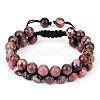 Natural Rhodonite Braided Bead Bracelet BJEW-SW00001-17-1