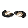 Woven Glass Beaded Half Round Hoop Earrings EJEW-A105-07G-2