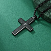 304 Stainless Steel with Wood Religion Cross Pendant Box Chain Necklaces for Men FS-WGA9A37-02-1