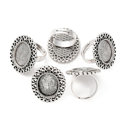 Vintage Adjustable Iron Flower Finger Ring Components Alloy Cabochon Bezel Settings PALLOY-O036-21AS-1