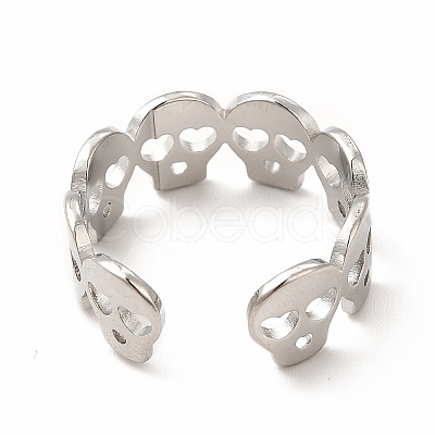 Non-Tarnish 304 Stainless Steel Skull Open Cuff Ring for Women RJEW-B027-31P-1