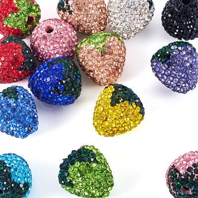 14Pcs 14 Colors Handmade Polymer with Rhinestone Clay Beads CLAY-BT0001-09-1