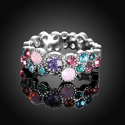 Graceful Brass Colorful Czech Rhinestone Finger Rings for Women RJEW-BB02271-6B-1