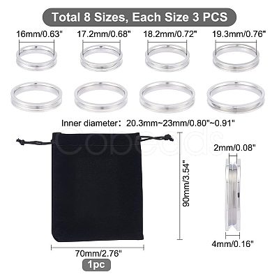 24Pcs 8 Size 201 Stainless Steel Grooved Finger Rings Set for Men Women RJEW-UN0002-40-1