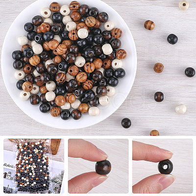 400Pcs 4 Styles Natural Wood Beads WOOD-GF0002-15B-1
