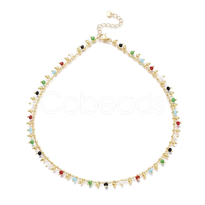 Brass Handmade Colorful Glass Beaded Necklaces NJEW-JN03134-1