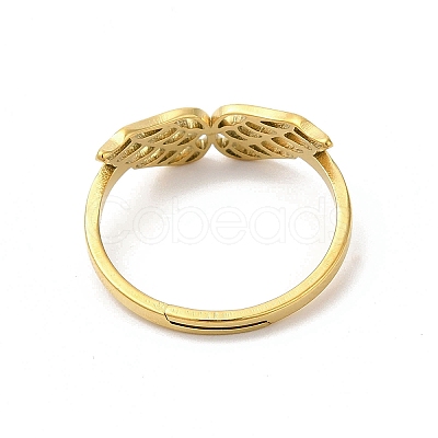 Ion Plating(IP) 304 Stainless Steel Hollow Wings Adjustable Ring for Women RJEW-L107-033G-1
