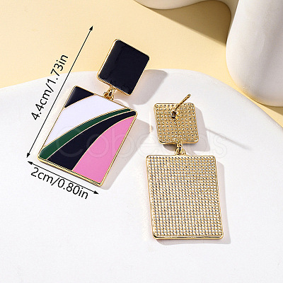 Rectangle Alloy Enamel Dangle Stud Earrings FS-WG25040-01-1