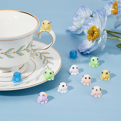 48Pcs 6 Colors Mini Cute Resin Octopus Ornament AJEW-FH0003-96-1