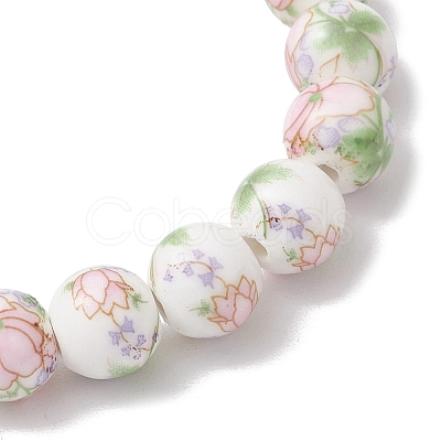 Handmade Flower Printed Porcelain Ceramic Round Beads Stretch Bracelets for Women BJEW-JB12091-02-1