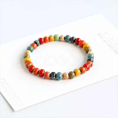 Handmade Porcelain Round Beaded Stretch Bracelets for Women FS-WG477B4-01-1