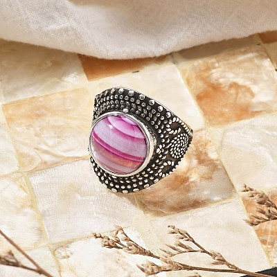 Natural Banded Agate Adjustable Rings RJEW-I108-03AS-13-1