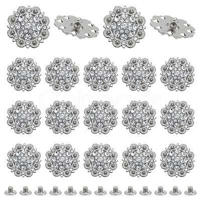 20Pcs Flower Zinc Alloy & Rhinestone & Glass Rivets BUTT-NB0001-84D-1