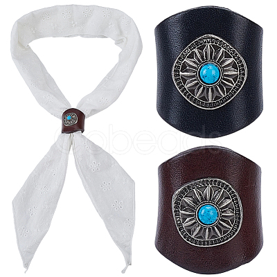 2Pcs 2 Colors Leather & Alloy & Synthetic Turquoise Scarf Clips AJEW-CL0005-24C-1
