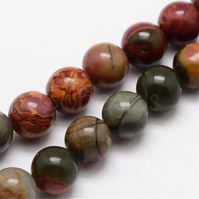 Natural Polychrome Jasper/Picasso Stone/Picasso Jasper Bead Strands G-O155-02B-8mm-1