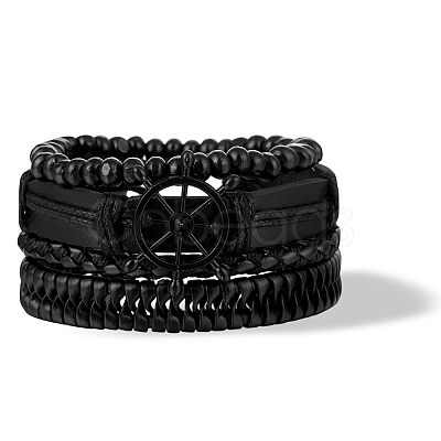 1Pc Cowhide & Imitation Leather Cord Knitted Multi-strand Bracelets AJEW-GF0011-50D-1
