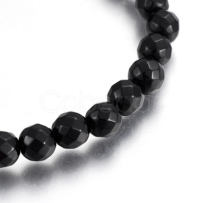 Natural Black Agate(Dyed & Heated) Stretch Bracelets BJEW-F354-21-1