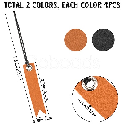 8Pcs 2 Colors Leather Bookmarks AJEW-CP0007-57-1