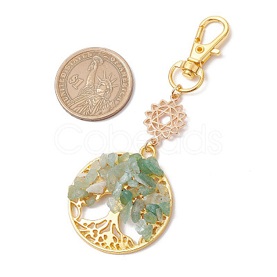 Natural Green Aventurine Chips Beads & Alloy Tree of Life Pendant Decorations HJEW-JM03129-04-1