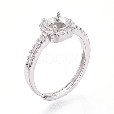 Rhodium Plated 925 Sterling Silver Micro Pave Cubic Zirconia Engagement Solitaire Adjustable Ring Settings STER-T008-13P-1