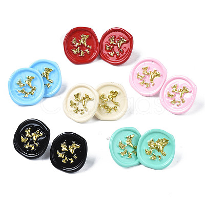 Flat Round with Butterfly Stud Earrings for Women EJEW-N046-017-NR-1