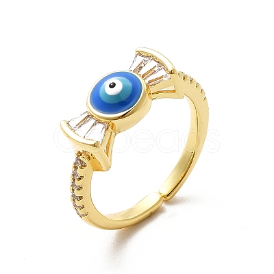 Cubic Zirconia Candy with Enamel Evil Eye Open Cuff Ring KK-H439-50G-1