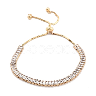 Brass Pave Clear Cubic Zirconia Rectangle Box Chain Slider Bracelets LS-BJEW-B094-05A-G-1