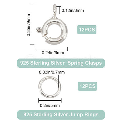 12Pcs 925 Sterling Silver Spring Ring Clasps STER-CN0001-21-1